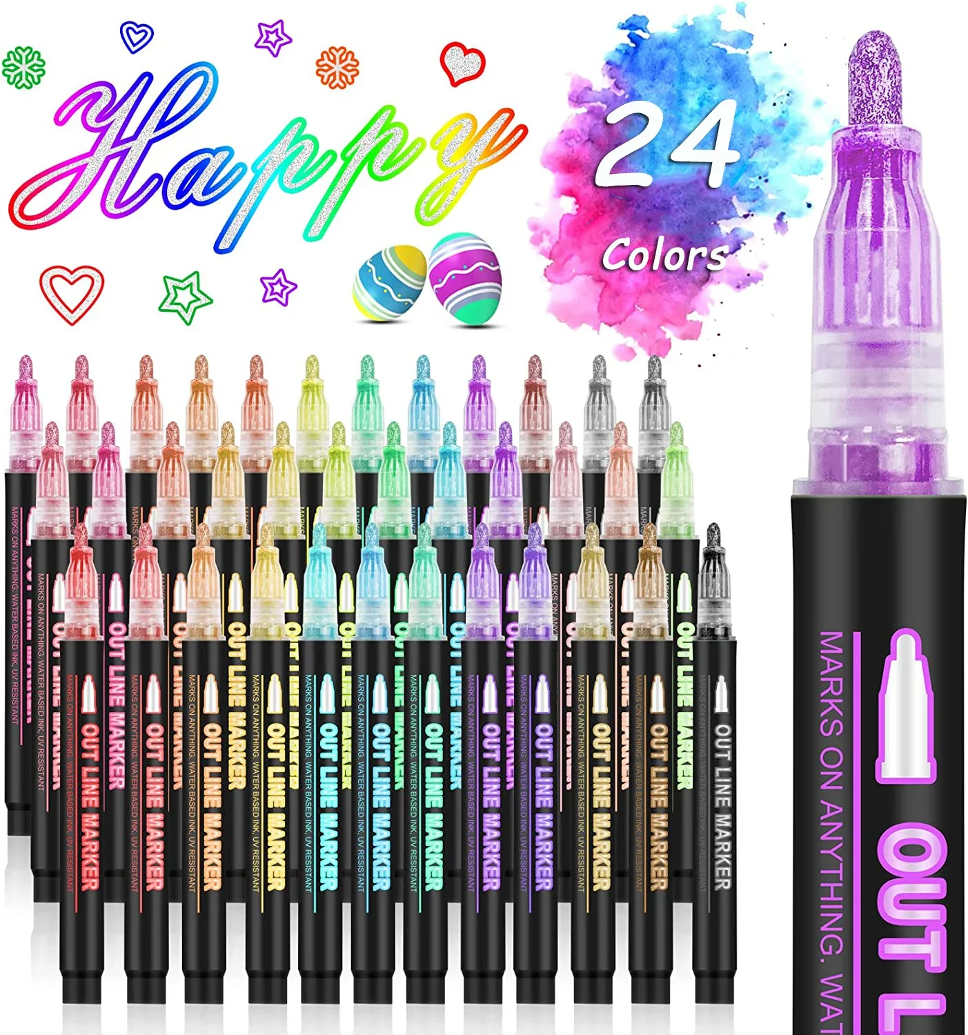 Highlighter Set Pastel - 36 لون خط مزدوج مخطط الفن