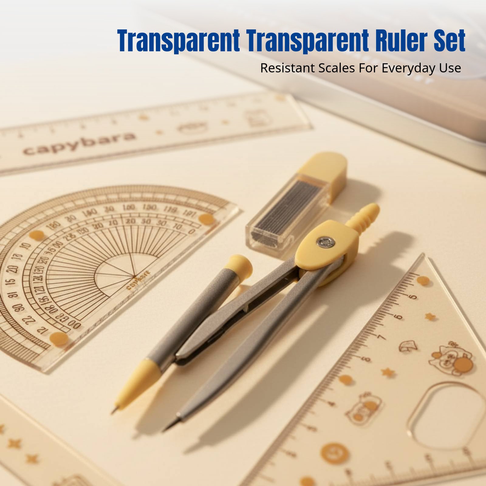 Ruler Set Transparent - مجموعة مساطر للطلاب، بتصميم كرتوني، شفافة،